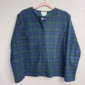 Talbots Plaid Green Blue Snap Button Jacket Women’s Small Preppy Classic